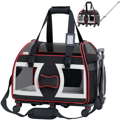 Bone Cruiser Pet Carrier Removable Wheels Telescopic Handle Airline Approved (Black and Red) Pack 1