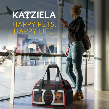 Bone Cruiser Pet Carrier Removable Wheels Telescopic Handle Airline Approved (Black and Red) Pack 1
