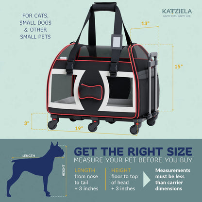 Bone Cruiser Pet Carrier Removable Wheels Telescopic Handle Airline Approved (Black and Red) Pack 1