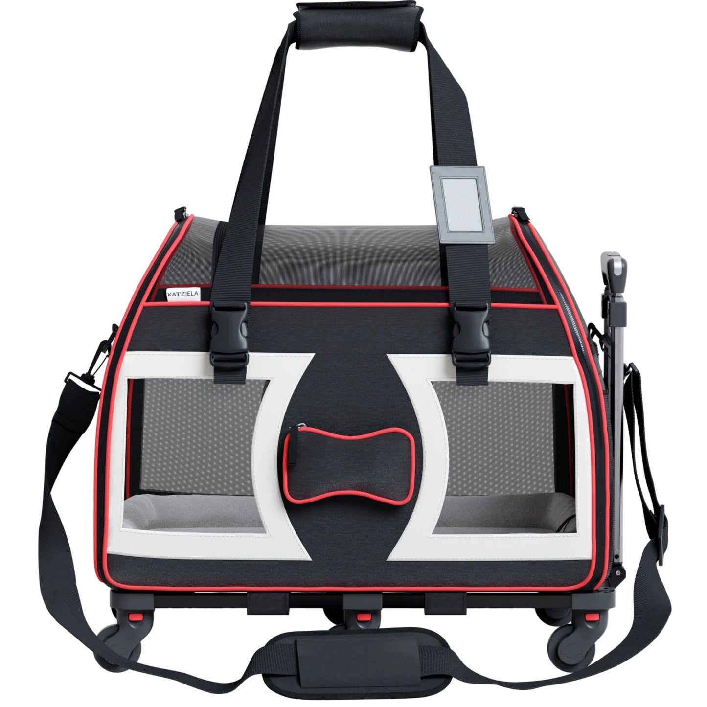 Bone Cruiser Pet Carrier Removable Wheels Telescopic Handle Airline Approved (Black and Red) Pack 1