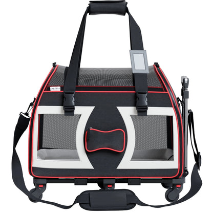 Bone Cruiser Pet Carrier Removable Wheels Telescopic Handle Airline Approved (Black and Red) Pack 1